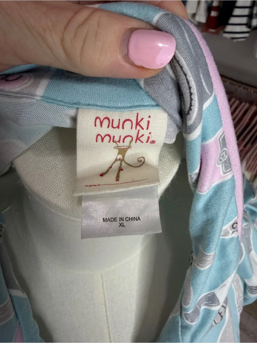 munki munki Light Blue and Pink Champagne Bottle Pajama Set